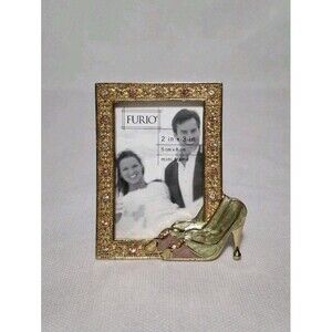 Vintage Furio Mini Picture Frame Gold Tone Rhinestones High Heels 2x3 inches